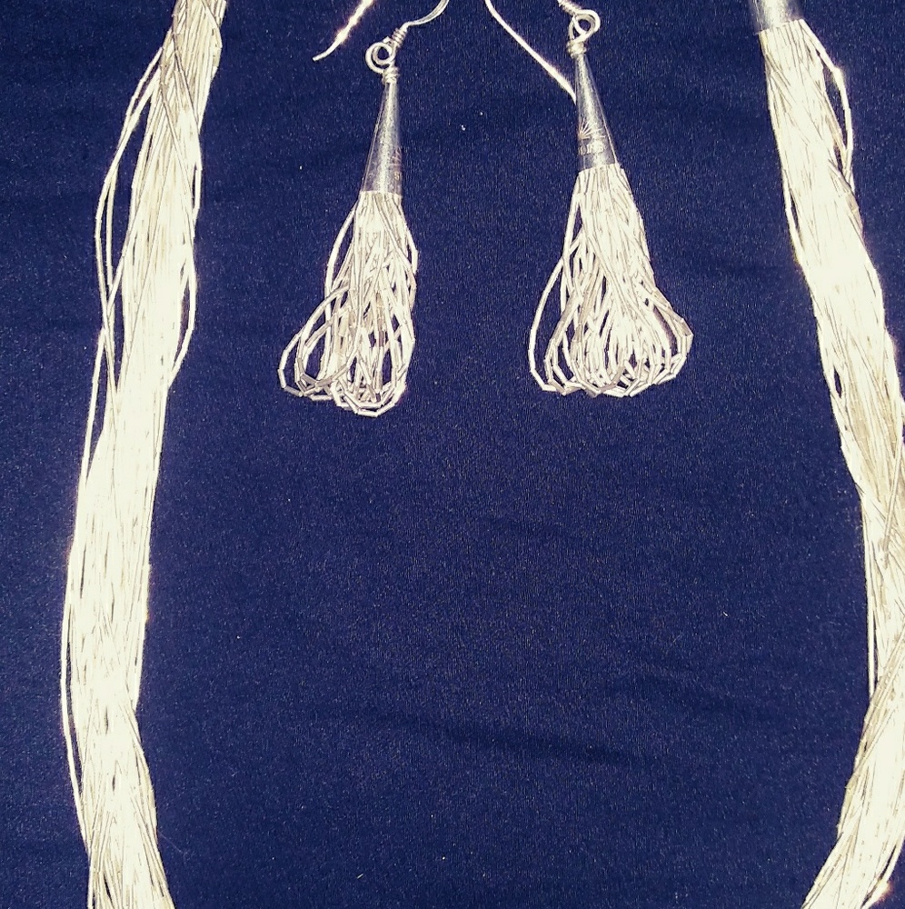 Liquid Silver 30 strand necklace w/earrings